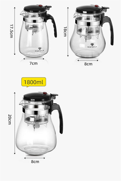 Heat-Resistant Glass Teapot with One-Click Filter – Tea & Coffee Pot, Tea Water Separation, Home Teaware Set
