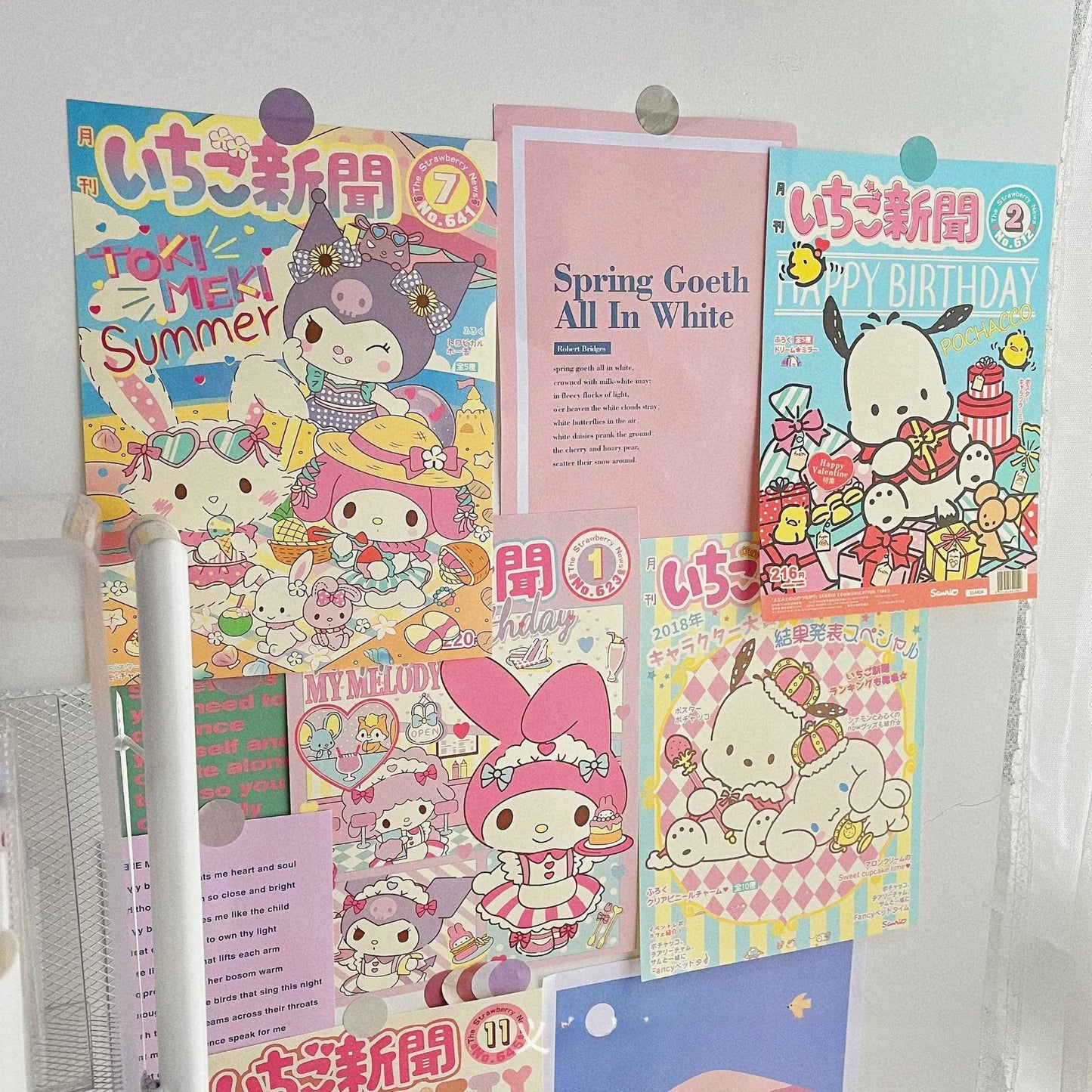 10PCS Sanrio Cartoon Monthly Posters – Cute Heart Room Decor for Teenagers, Dormitory, Bedroom & DIY Wall Decoration