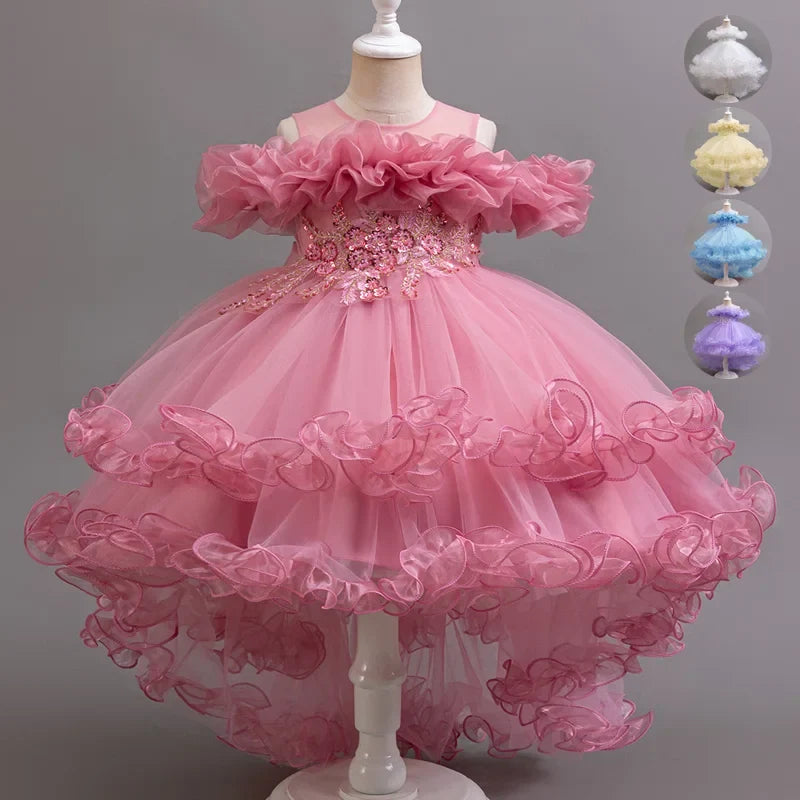 Girls Floral Sequin Princess Dress - Flower Girl Party Dress for Weddings, Birthdays & Christmas