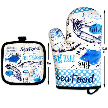 Custom Cartoon Microwave Oven Mitts & Potholder – Heat-Resistant Kitchen Gloves for BBQ, Baking & Cooking