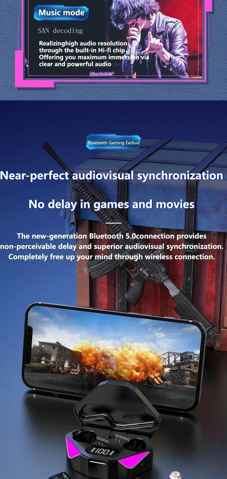 NEW AIR X15 Wireless Gaming Earphones — Bluetooth Low-Latency 65ms Earbuds, Gamer Headset with Mic Handsfree