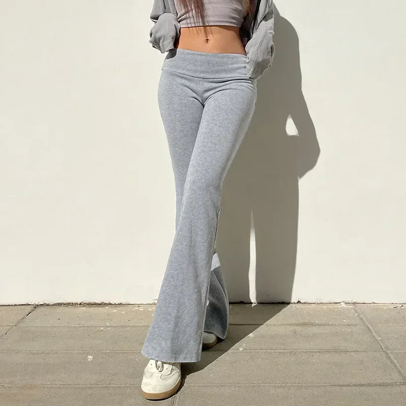 Women’s Casual Solid Flare Pants – Y2K Slim Low-Waist Bootcut Streetwear for Spring & Autumn 2024