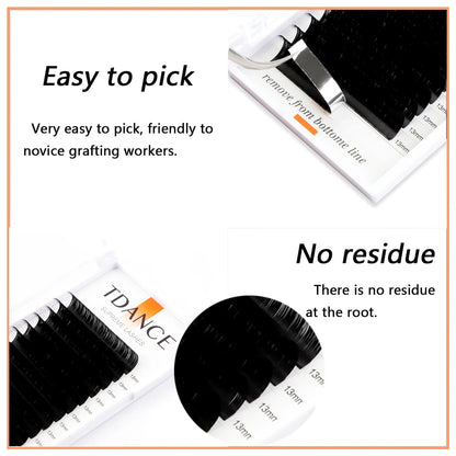 TDANCE Classic Korean PBT Faux Mink Eyelash Extensions – 16 Row Matte Black Russian Volume Individual Lashes for Professional Makeup & Salon Use