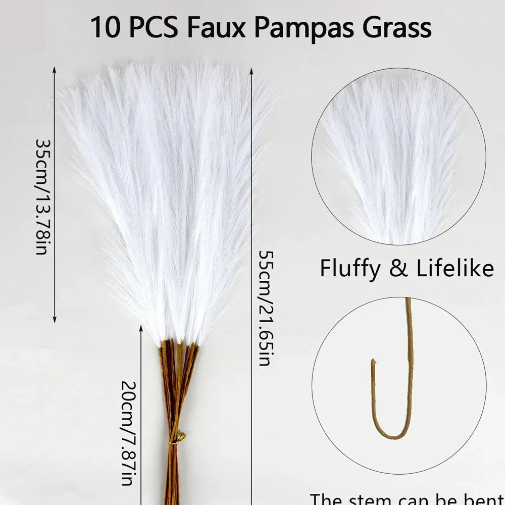 10PCS Artificial Pampas Grass – Fake Reed Flowers for DIY Floral Arrangements, Table Decor, Weddings & Home Christmas Decoration