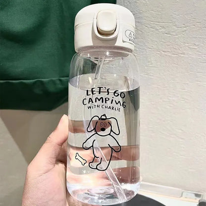 Cartoon Ice Suction Cup: Portable Large Capacity Plastic Water Bottle with Straw - Drop Resistant & Travel-Friendly Water Cup