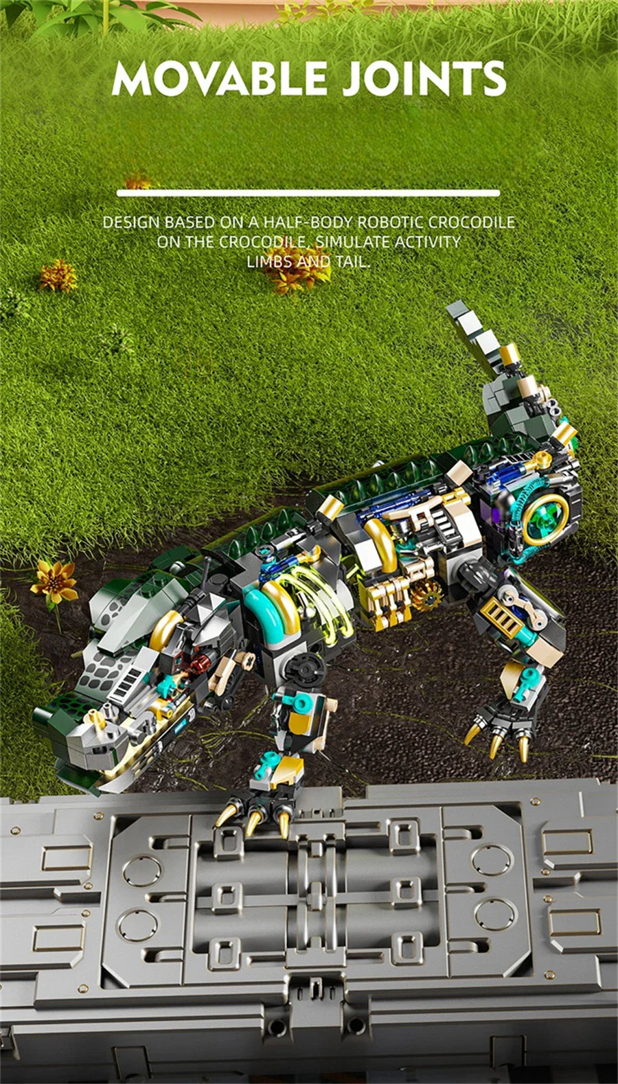 Mechanical Shark & Sea Life Building Blocks Set – Crocodile, Parrot, Mantis, Frog, Manta Ray Toy for Kids