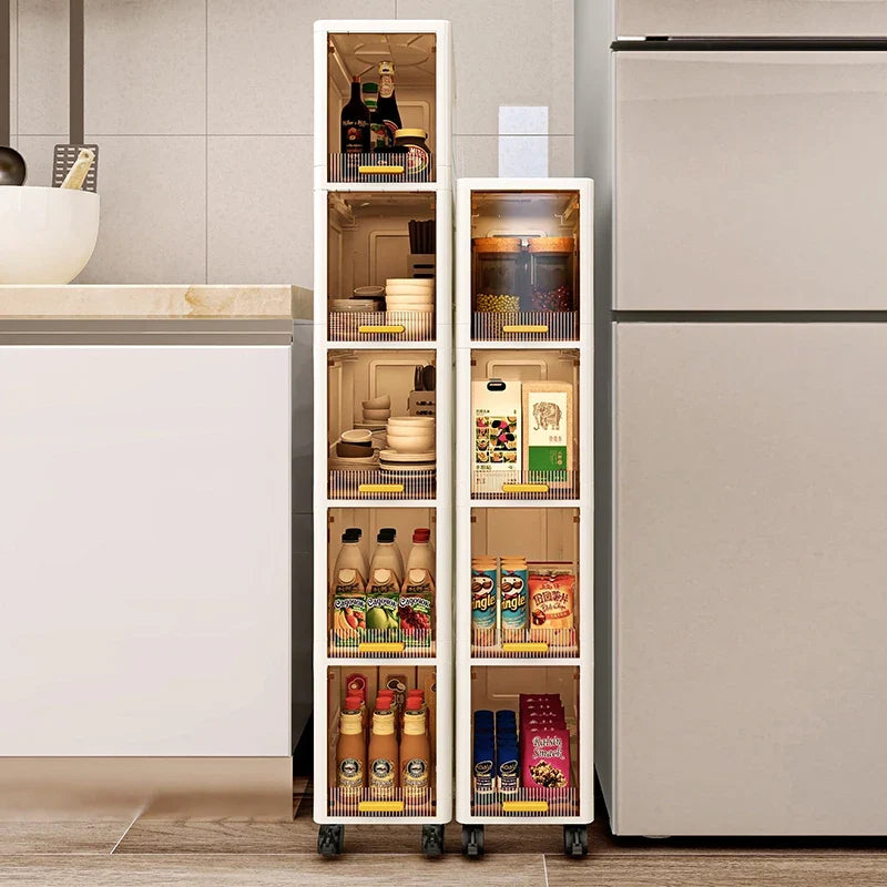 20cm Slim Storage Cabinet - 3/4/5 Tier Narrow Rolling Organizer Shelf with Wheels, Space Saving Multi-Purpose Storage Rack