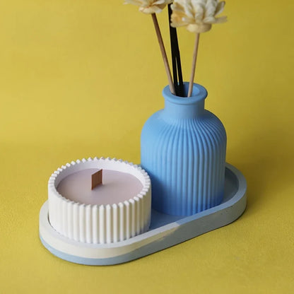 Multifunctional Round Striped Silicone Mold for Candle Jars, Storage Boxes, Pencil Holders & Vases