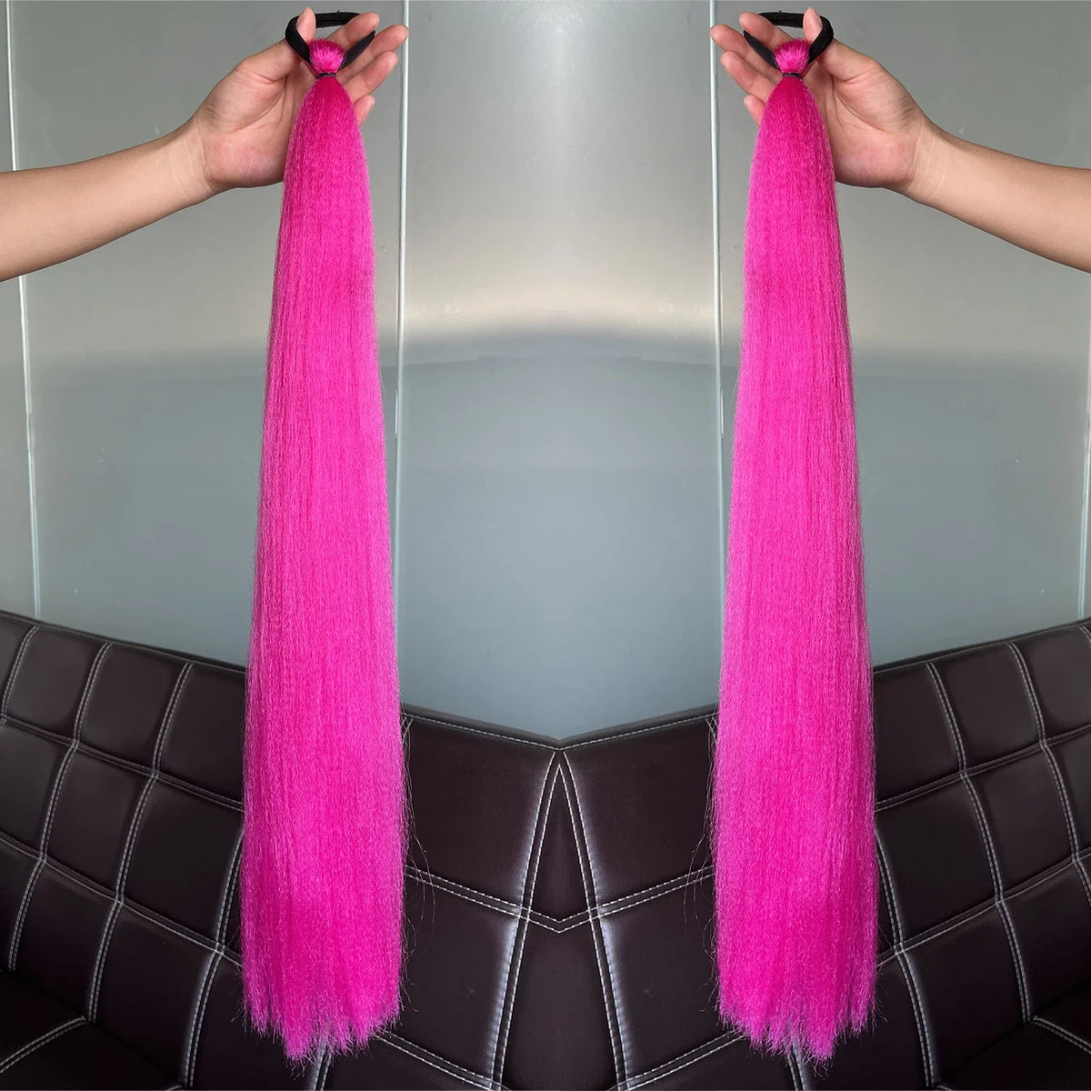 2Pcs Purple Synthetic Ponytail Extensions – Long Straight Hair Accessories with Rubber Bands for Women & Halloween