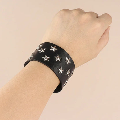 Punk Rock Hip Hop PU Leather Bracelet – Unisex Skull, Pentagram & Rivet Chain Bracelet, Trendy Party Jewelry Accessory
