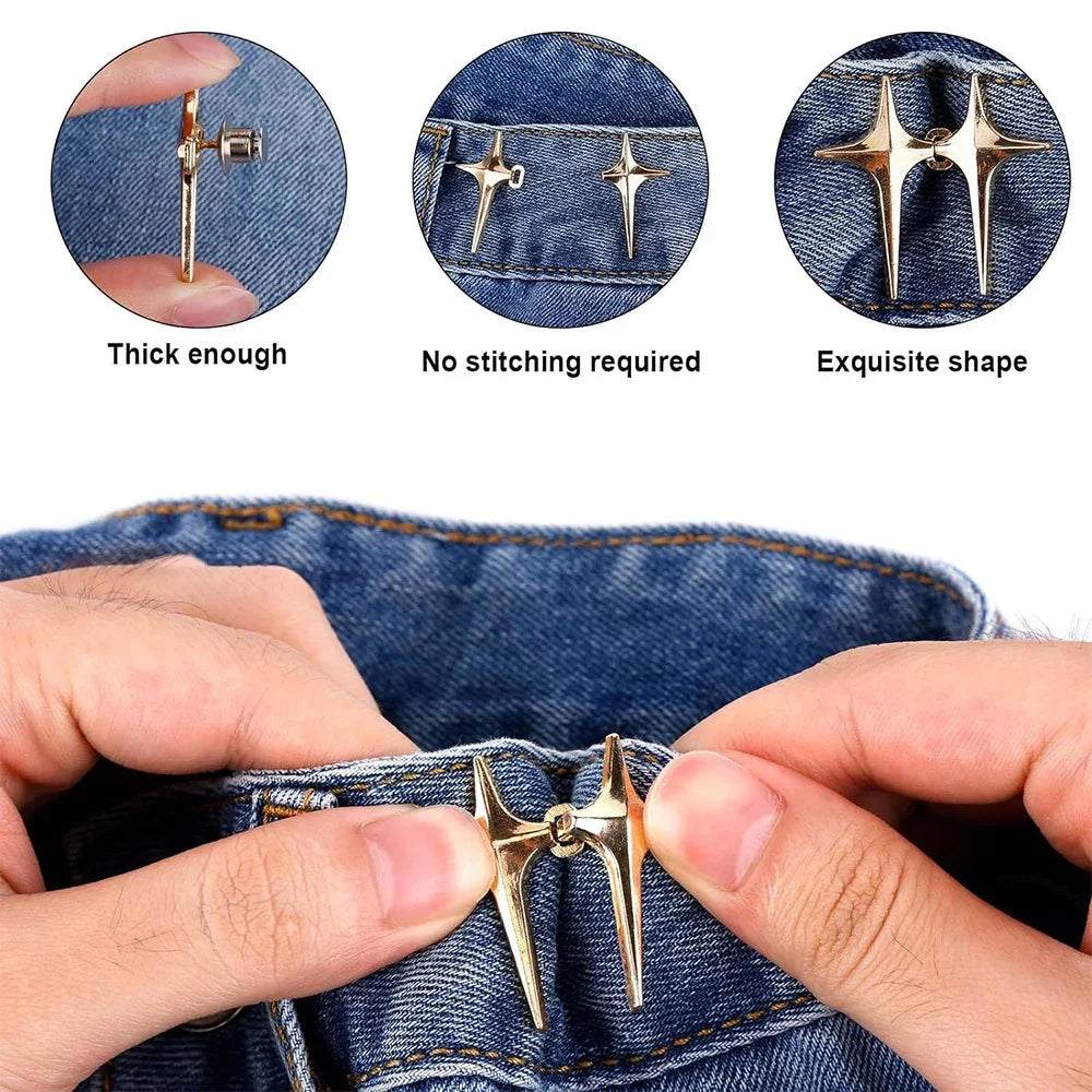 Adjustable Jean Button Pins – Detachable Metal Waist Tightener with Cross Star Design for Clothing Alterations