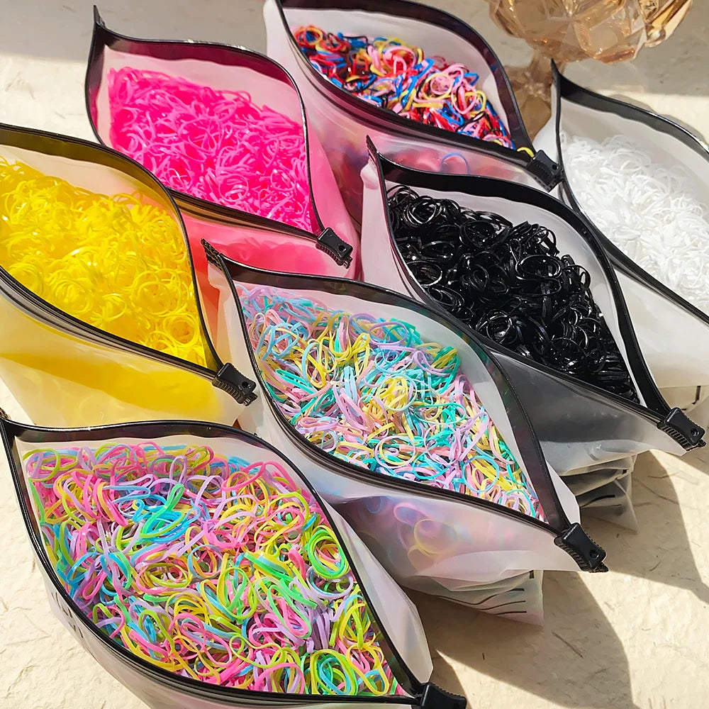 500/1000/2000PCS Colorful Disposable Rubber Hair Ties – Ponytail Holders for Girls & Kids Hair Accessories