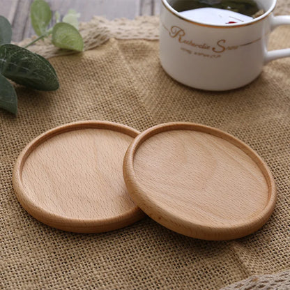 Solid Walnut & Beech Wood Coaster — Durable Heat-Resistant Round & Square Cup Mat, 8.8cm Tea & Coffee Placemat