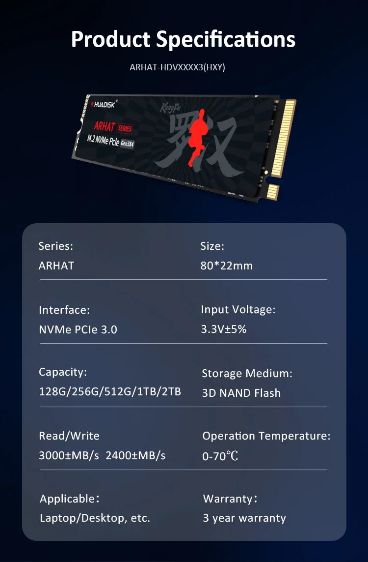 HUADISK M.2 NVMe PCIe SSD 128GB-2TB, High-Speed Internal Solid State Drive for Laptop & Desktop, M.2 2280