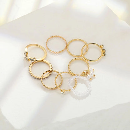 Bohemian Butterfly Pearl Rings Set – Vintage Gothic Plated Retro Rhinestone Finger Jewelry for Women, Gift Idea