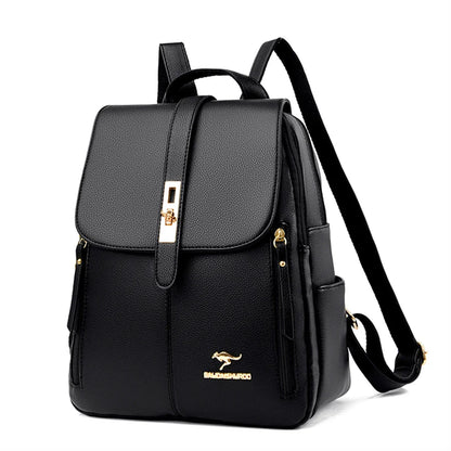 Luxury Leather Backpack for Women - Vintage Black Daypack, Casual School Bag for Girls, Mochila Rucksack Style