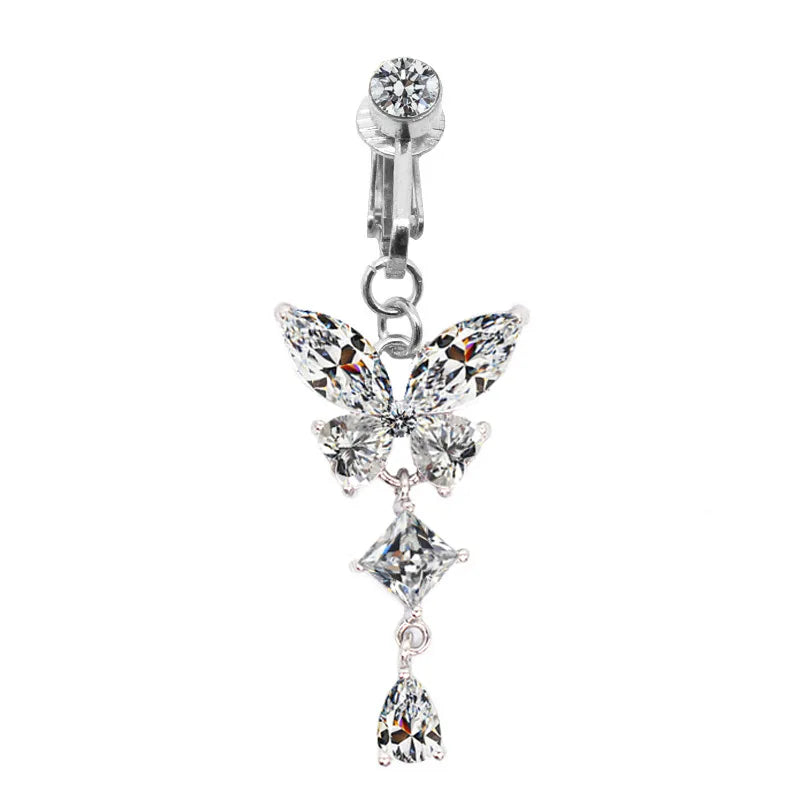 Faux Butterfly Leaves Belly Piercing – Dangling Clip-On Fake Navel & Cartilage Earring for Umbilical Piercing