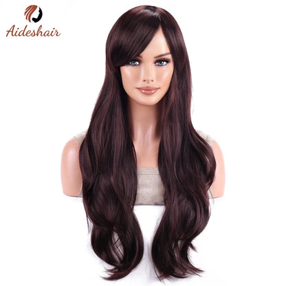 Aideshair 28" Long Wavy Curly Synthetic Wig – Heat Resistant Cosplay Wig for Women with Free Wig Cap