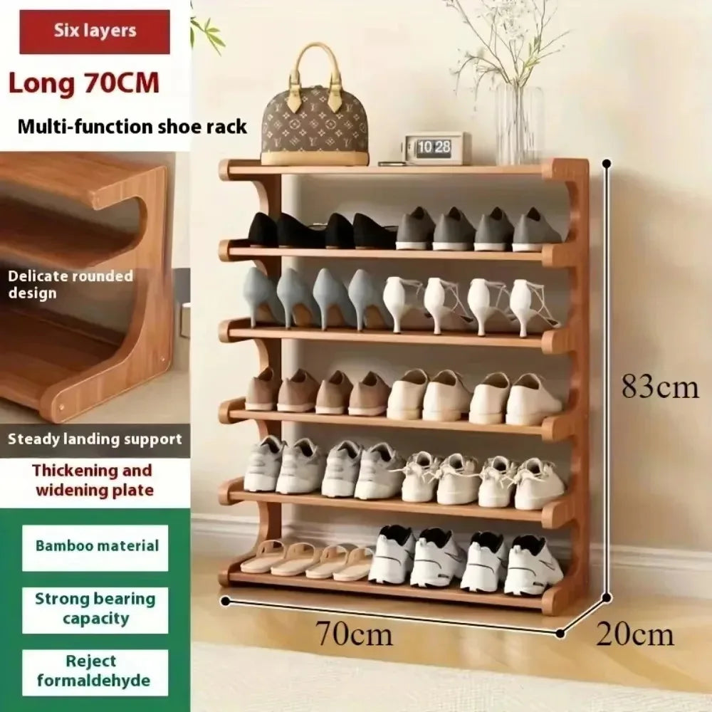 Chinese Style Wooden Shoe Rack — Multifunctional Bamboo Entrance Storage Cabinet for Shoes