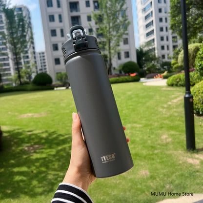 TYESO Stainless Steel Thermos Bottle with Straw - 600ML/750ML Insulated Thermal Sports Water Bottle for Hot & Cold Drinks