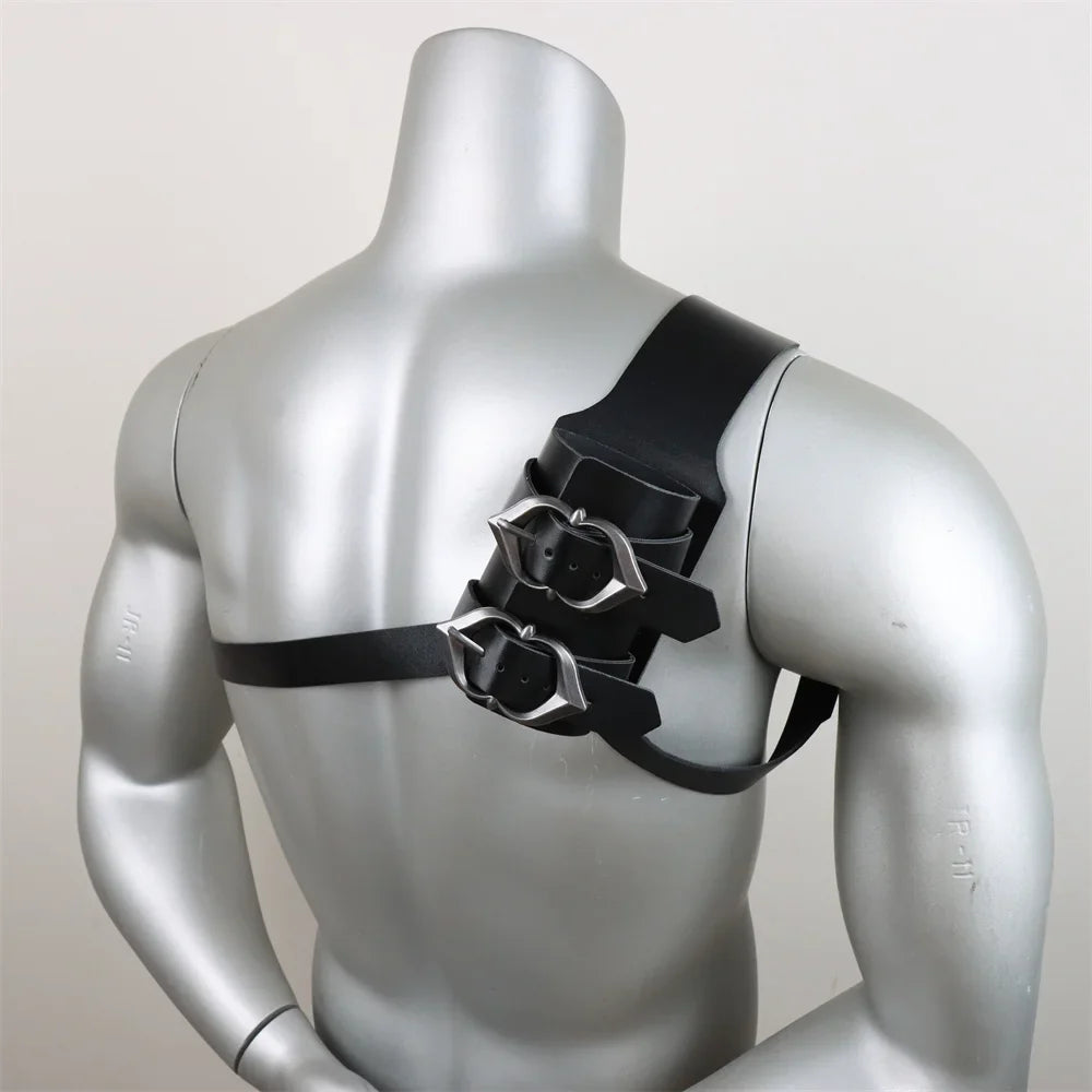 Medieval Sword Shoulder Double Back Scabbard - PU Leather Rapier Sheath with Buckle Strap for Viking Knight Cosplay