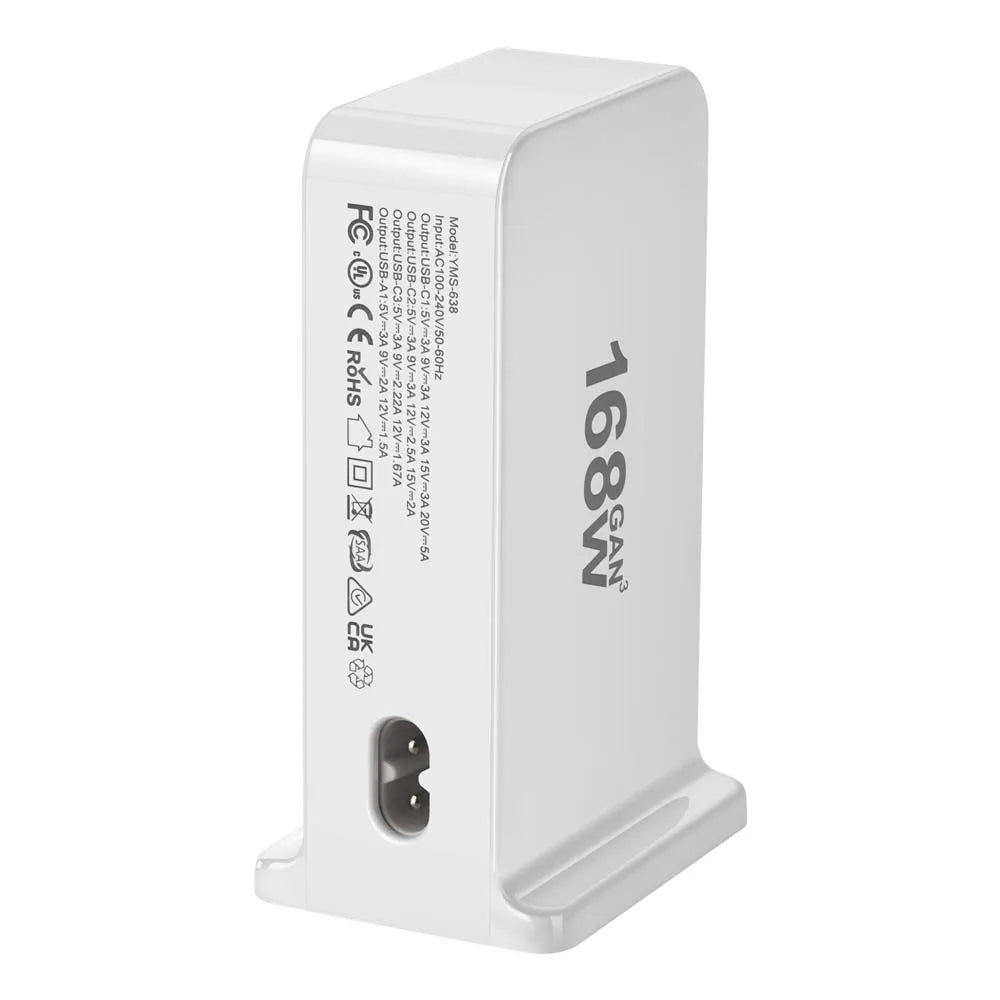 200W GaN Desktop Quick Charger - 168W PD, 6-Port USB Type C with USA, EU, AUS, UK Plug Adapters for Mobile Phones and Laptops