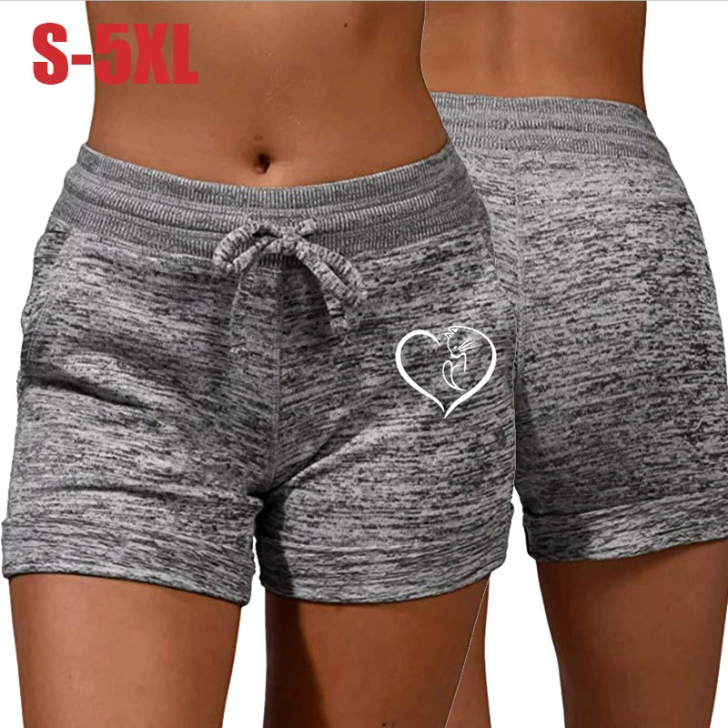 Summer Women’s High Waist Elastic Printed Shorts — Casual Sport Fitness Running Oversize Sweatpants