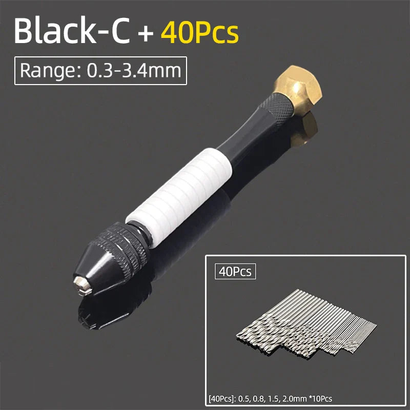 Mini Aluminum Hand Drill 0.3–3.4mm – Keyless Chuck Micro Rotary Tool with HSS Twist Drill Bit Set for Wood & DIY Crafts