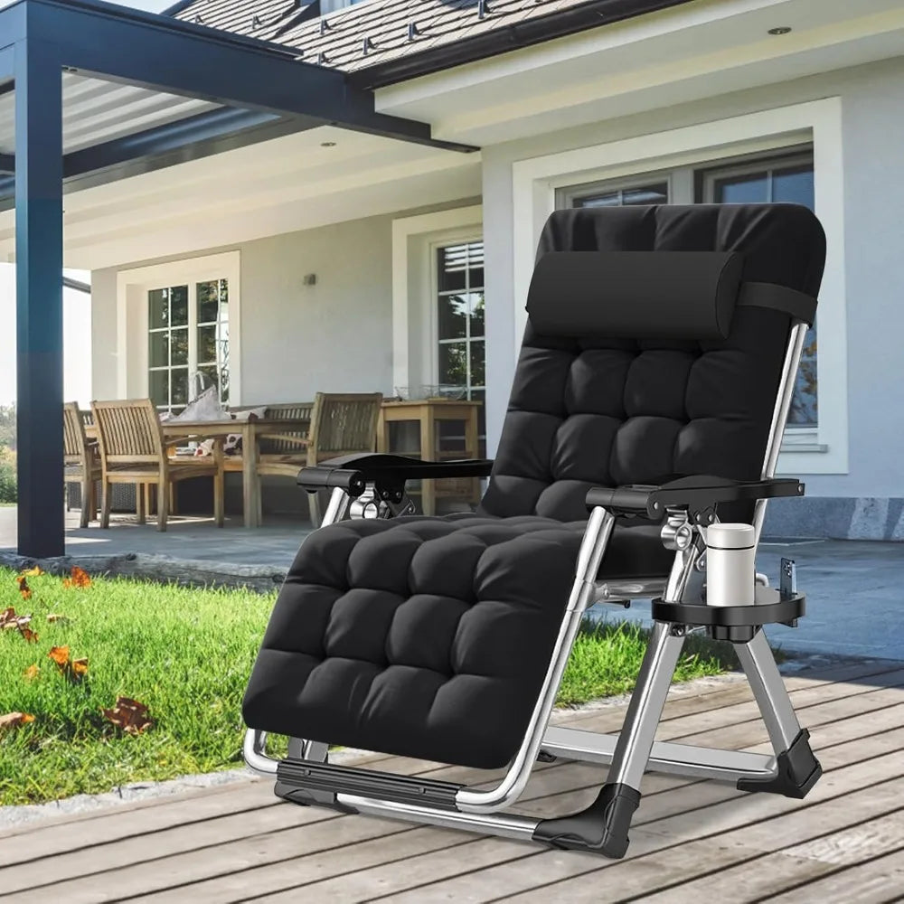 Set of 2 Zero Gravity Outdoor Lounge Chairs – Reclining Patio Sun Loungers with Cushion, Headrest & Cup Holder