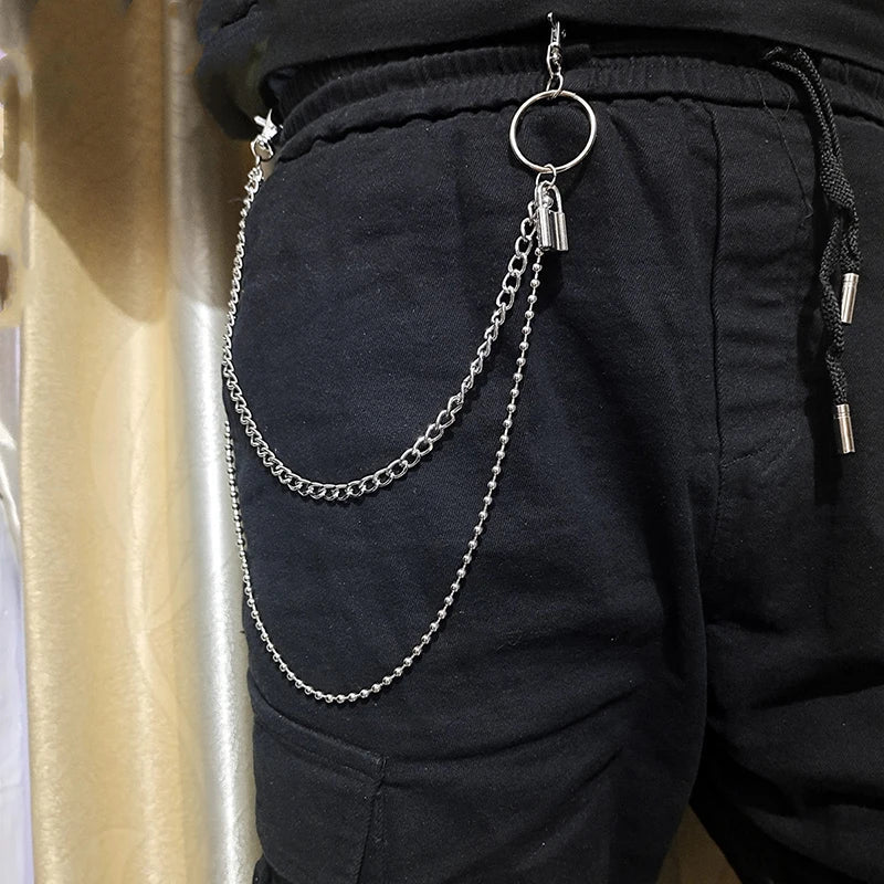 Punk Street Moon & Star Keychain – Goth Skull Rivet Waist Chain for Jeans, Unisex Rock Accessories