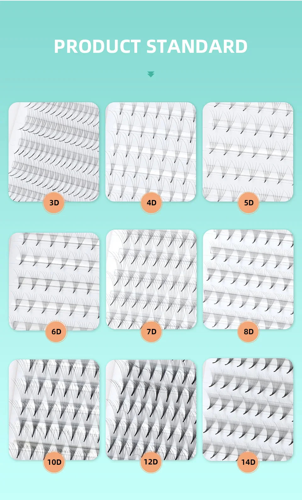AGUUD 10-Tray Premade Volume Lashes – Super Fans with Needle Stem & Narrow Base for Eyelash Extensions