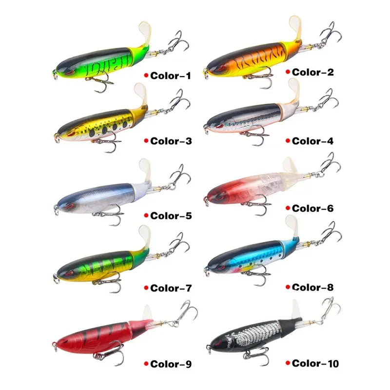 10cm/14cm Topwater Fishing Lure Whopper Popper - Artificial Bait with Hard Plopper and Soft Rotating Tail, Fishing Tackle