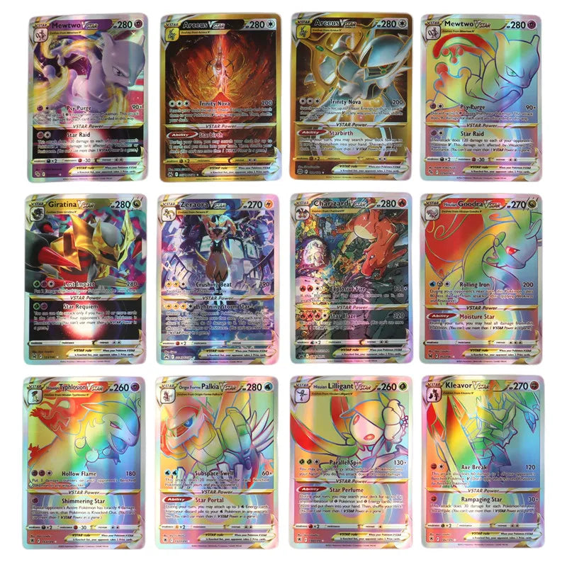 60-100Pcs English Pokemon Cards – Holographic EX, Vstar, Vmax, GX, Charizard, Mewtwo & Evolution Combos