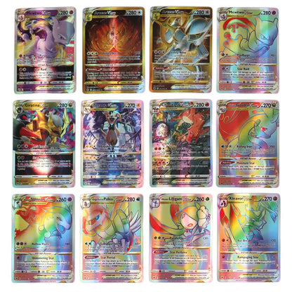 60-100Pcs English Pokemon Cards – Holographic EX, Vstar, Vmax, GX, Charizard, Mewtwo & Evolution Combos