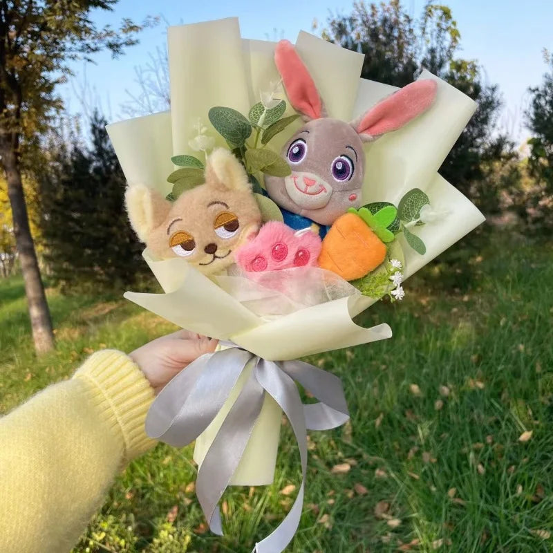 Zootopia Plush Dolls – Judy Hopps & Nick Wilde Handmade Plush Bouquet, Creative Gift for Christmas, Birthday & Valentine’s Day