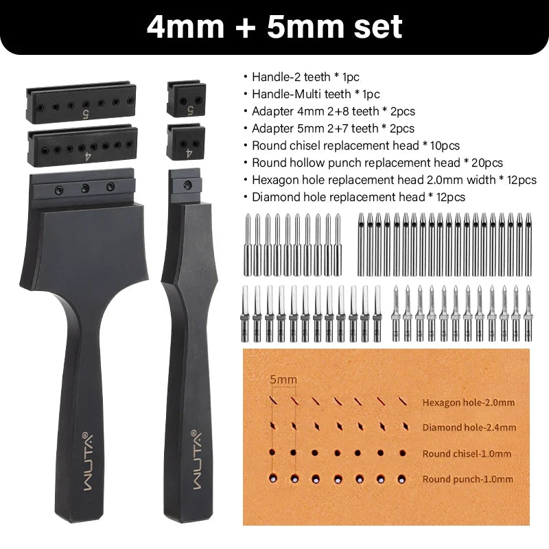 WUTA Leather Hole Punch Tool - Multifunctional Round Pricking Iron with Interchangeable Heads for Leather Craft & Stitching