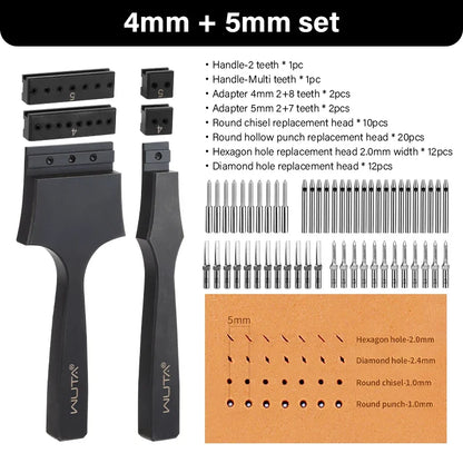 WUTA Leather Hole Punch Tool - Multifunctional Round Pricking Iron with Interchangeable Heads for Leather Craft & Stitching