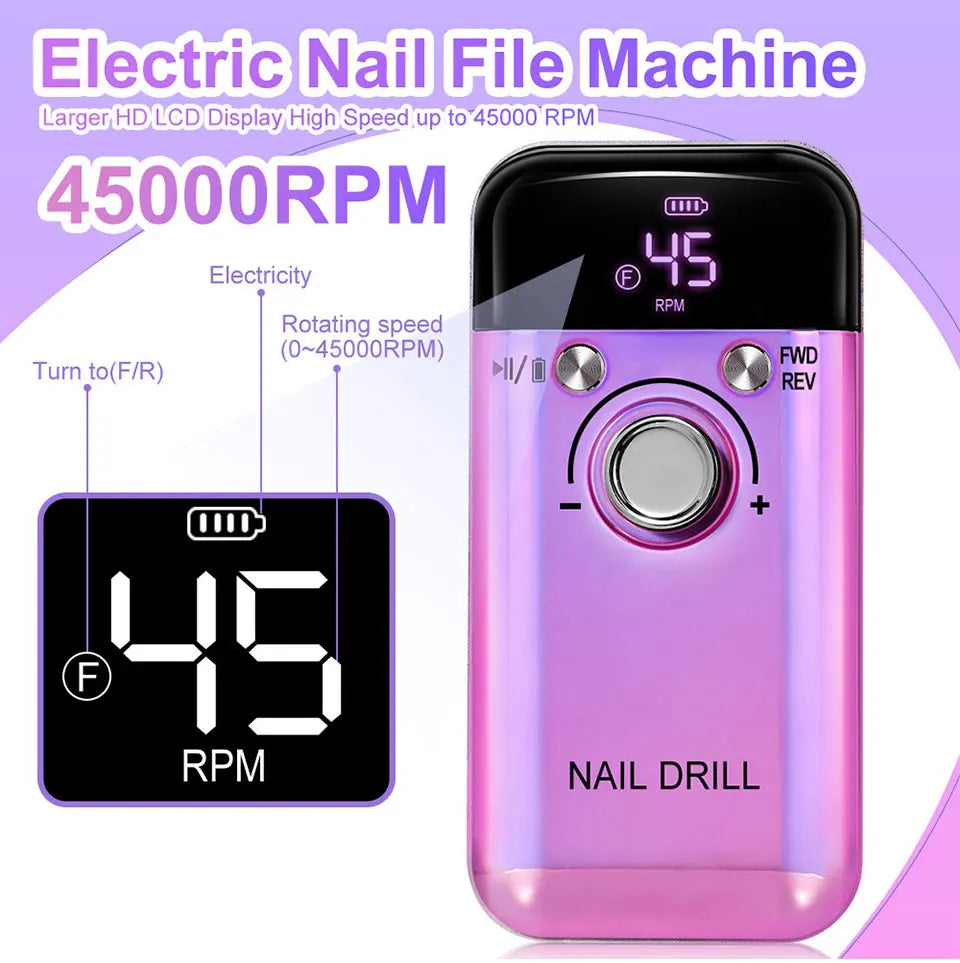 45000RPM Electric Nail Drill – Professional Rechargeable Nail File for Gel Nails, Portable Manicure Tool