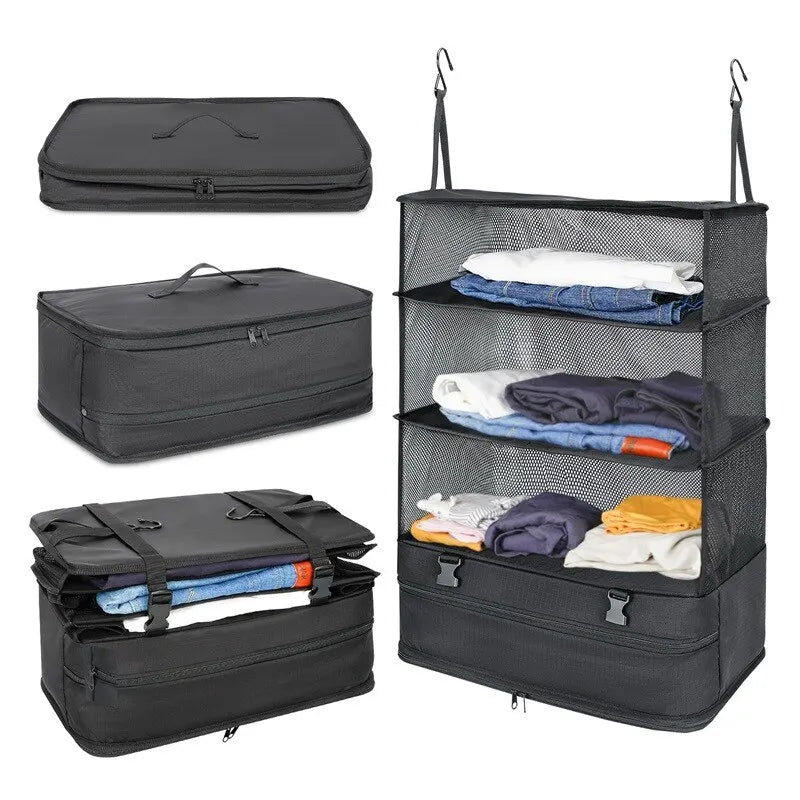 Travel Organizer Hanging Packing Cubes – Housewares Luggage Storage with Shelves and Laundry Compartments for Essentials