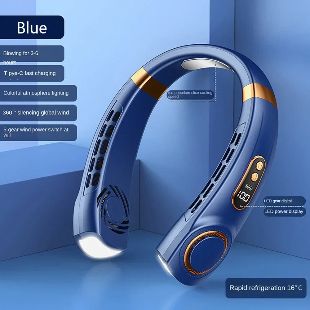 2025 Mini Hanging Neck Fan – Portable Bladeless Rechargeable Air Cooler with Digital Display, Personal Neck Ventilator
