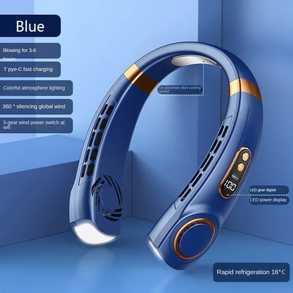2025 Mini Hanging Neck Fan – Portable Bladeless Rechargeable Air Cooler with Digital Display, Personal Neck Ventilator
