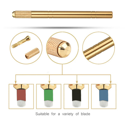 Golden Tebori 3D Tattoo Pen with 5pcs 12-Pin Microblading Needles — Professional Permanent Makeup Eyebrow Tattoo Set