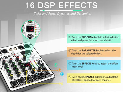 ARVOMIC 4-Channel DJ Audio Mixer – USB Interface, Bluetooth, 16 DSP Effects & 3-Band EQ (ARMX-4)