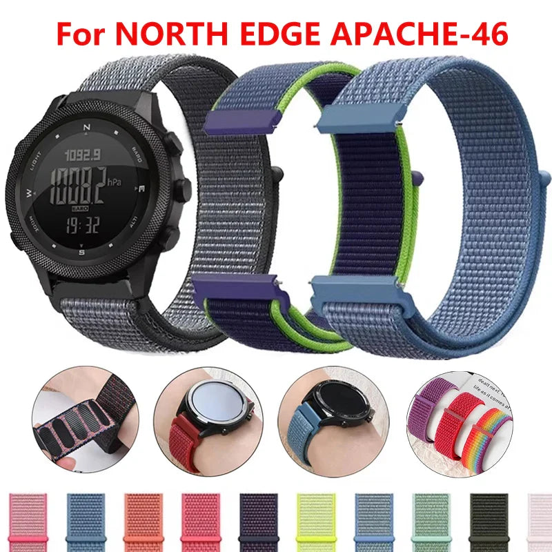 22mm Sport Nylon Loop Watch Band – Breathable Replacement Wristband for NORTH EDGE APACHE-46 Smartwatch, Durable Adjustable Strap