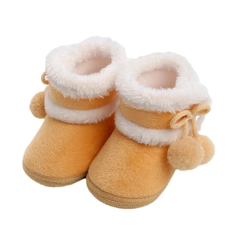 Newborn Baby Pompom Booties - Soft Warm Anti-Slip Shoes for Infants and Toddlers