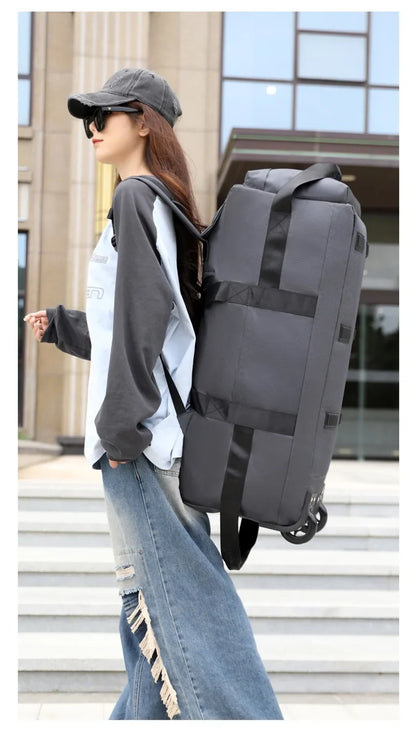 80L Rolling Duffle Bag with Wheels – 31" Heavy-Duty Foldable Travel Duffel, Water-Resistant Luggage with Shoulder Strap