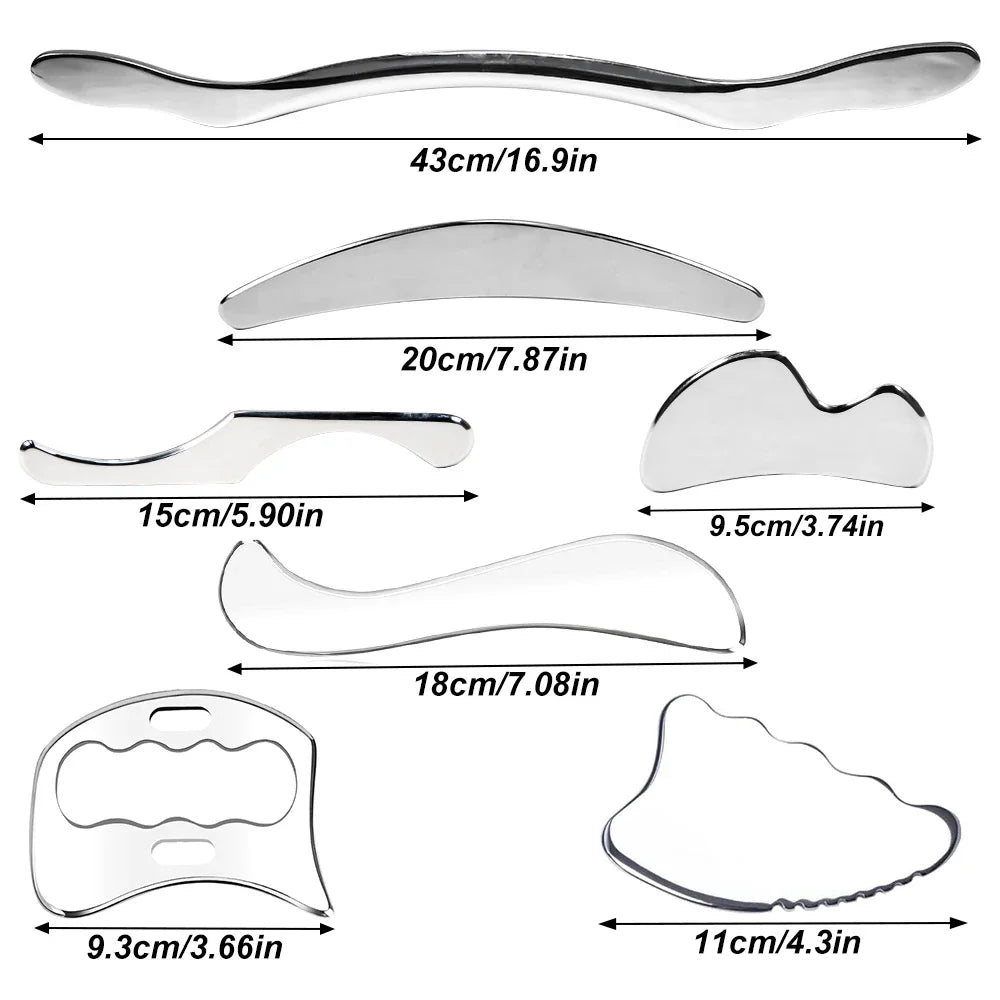 7-in-1 Stainless Steel Muscle Scraper Set – Gua Sha Deep Tissue Massage & Soft Tissue Mobilization Tools
