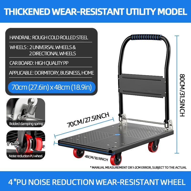 AIRAJ Foldable Platform Hand Truck – Heavy Duty Portable Trolley Cart, Compact Push Dolly for Practical Handling