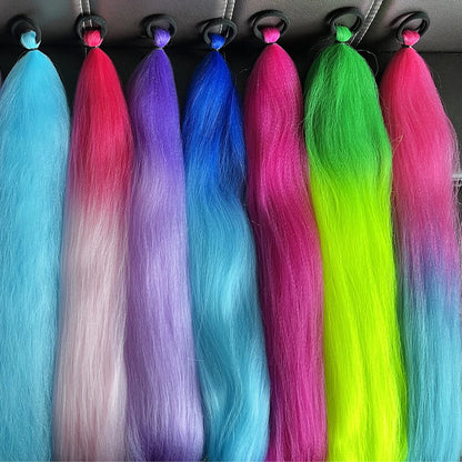 Synthetic Colorful Ponytail Extensions – Long Straight Braided Hairpieces with Rubber Band for Women