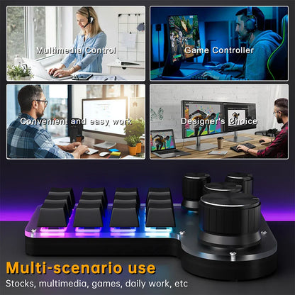 12-Key 4-Knob RGB Programming Macro Keyboard – Hot Swappable Mechanical Gaming Macropad for Photoshop, Editing & Custom Shortcuts